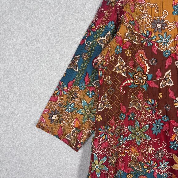 Dewi Fortuna Tunic Top XXL Batik Floral Textured Artsy Gypsy Bali Print Boho - Picture 4 of 12